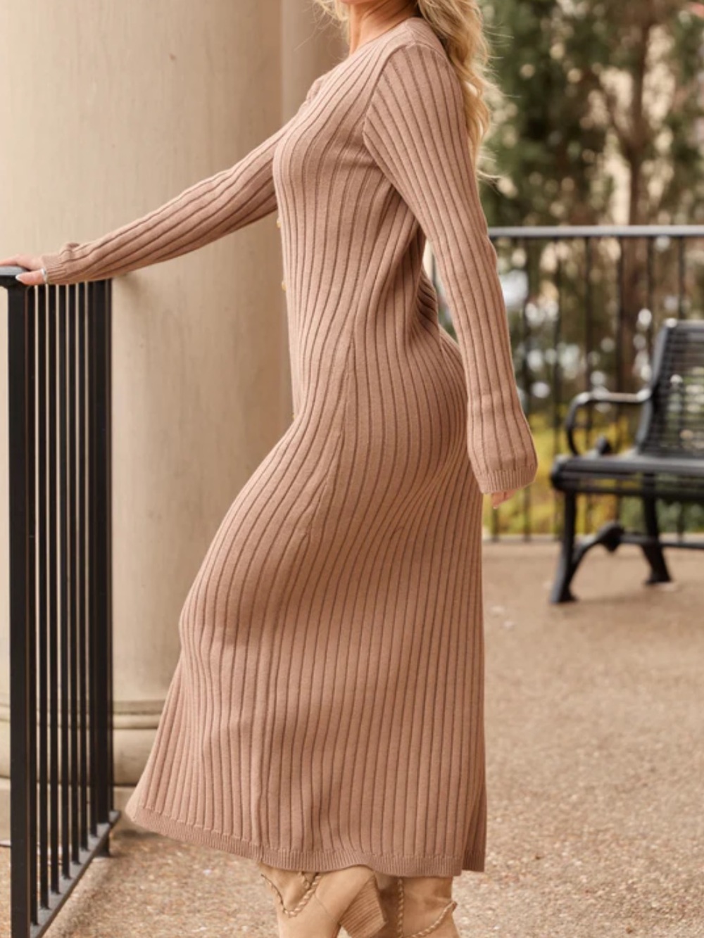 Button-Front Ribbed Maxi Sweater Dress - Picture 2 of 5